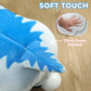 Blue and light blue plush dinosaur seat pad with thick foam padding detail.