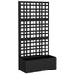 Black raised planter box with tall lattice trellis, no plants