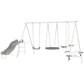 Multi-swing A-frame stand with gray saucer swing, seat swings, and glider piece