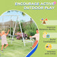Kids swing set outdoor play infographic with swing and activity benefits