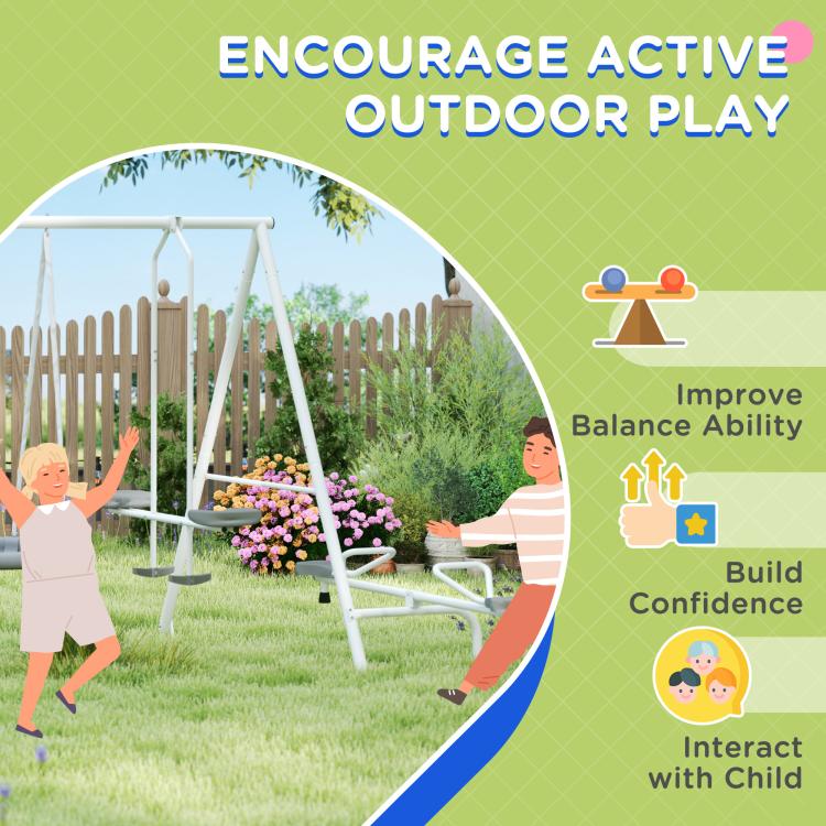Kids swing set outdoor play infographic with swing and activity benefits