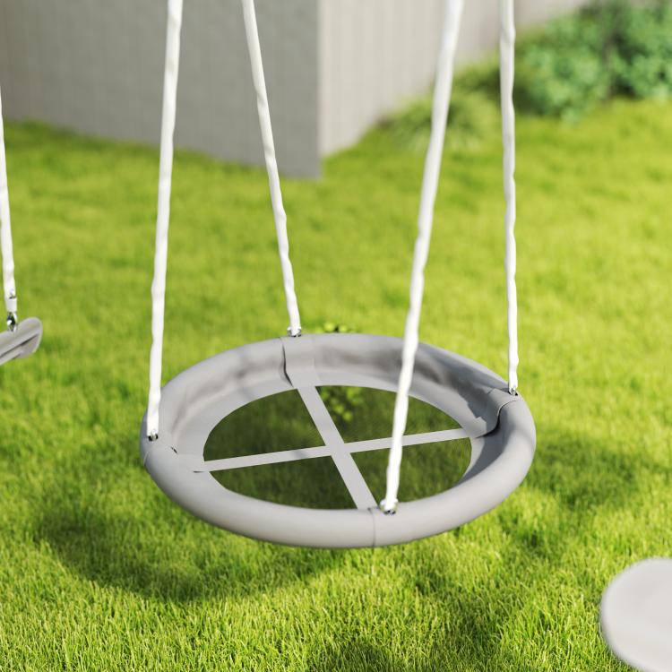 Gray saucer swing seat with four suspension ropes for kids