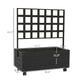 Raised garden bed planter with trellis and wheels, product dimensions view