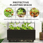 Raised garden bed planter with trellis and wheels, compact seedlings in the box
