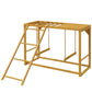 Natural wooden swing playhouse with mesh panels and side ladder