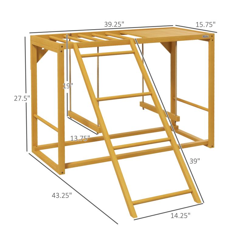 Natural wooden chicken activity center swing frame with ladder and platform top