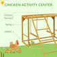 Wooden chicken activity center with perch area, swing, ladder, and base