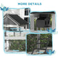 Bird aviary details: asphalt roof panel, birdhouse, ladder, and wire enclosure