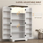 White pantry cabinet with 3-level adjustable shelves for organizing kitchen items