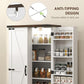 White pantry cabinet with anti-tipping design and open interior shelving storage