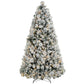 Flocked prelit artificial Christmas tree with clear lights, dense tapered silhouette