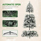 Flocked prelit artificial Christmas tree with foldable stand, compact triangular shape