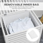 White slatted bamboo laundry hamper with removable inner liner bag