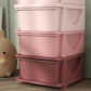 Pink 4-tier kids storage dresser tower with drawers and curved pull handles