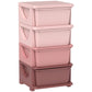 Pink 4-drawer kids storage dresser tower with stacked fabric bins and curved pull handles
