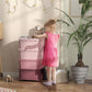 Pink kids storage dresser tower with four stacked drawers for organizing clothing or toys