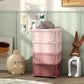 Pink 4-tier kids dresser tower with four drawers and side cutout handles