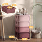 Pink kids storage dresser tower with four drawers; size-marked front view