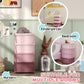 Pink kids storage dresser tower with four drawers for nursery and bedroom organization