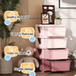 Pink 4-tier kids storage dresser tower with curved drawer fronts and side openings