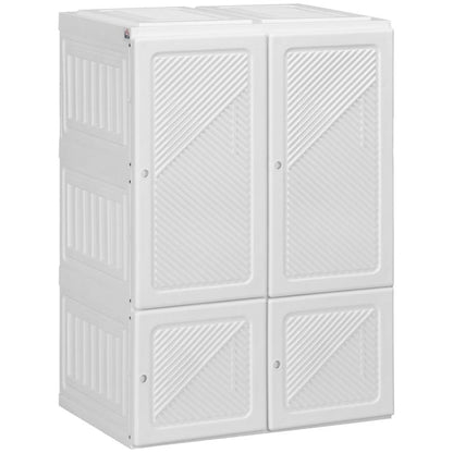 White foldable wardrobe cabinet with four vented door panels, front view.