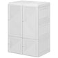 White foldable wardrobe cabinet with four vented door panels, angled front view.