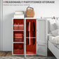 White foldable wardrobe cabinet with three compartments and an open hanging space.