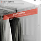 Foldable wardrobe interior with hanging rod depth clearance, side close-up.