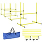 Dog agility jump set with yellow bars, blue carry bag, and black connector pieces