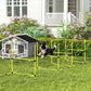 Yellow dog agility jump course with adjustable bars and black support clamps in yard