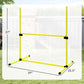 Adjustable yellow dog agility jump bar frame with black clamps and base feet
