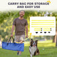 Blue carry bag with yellow dog agility jump bar set pieces for storage and transport