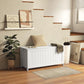 White wooden storage trunk bench with lid closed and side handles on both ends