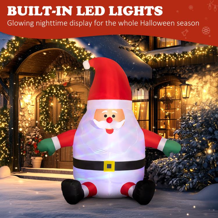 Inflatable Santa decoration with built-in glowing lights in an outdoor yard setting