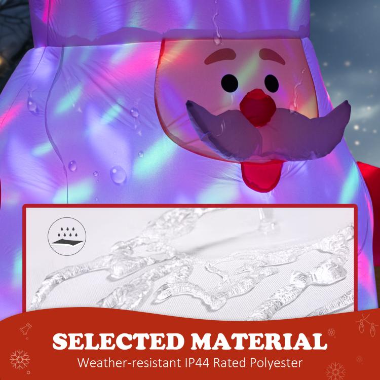 Close-up of inflatable Santa face with glowing interior lights and red nose detail