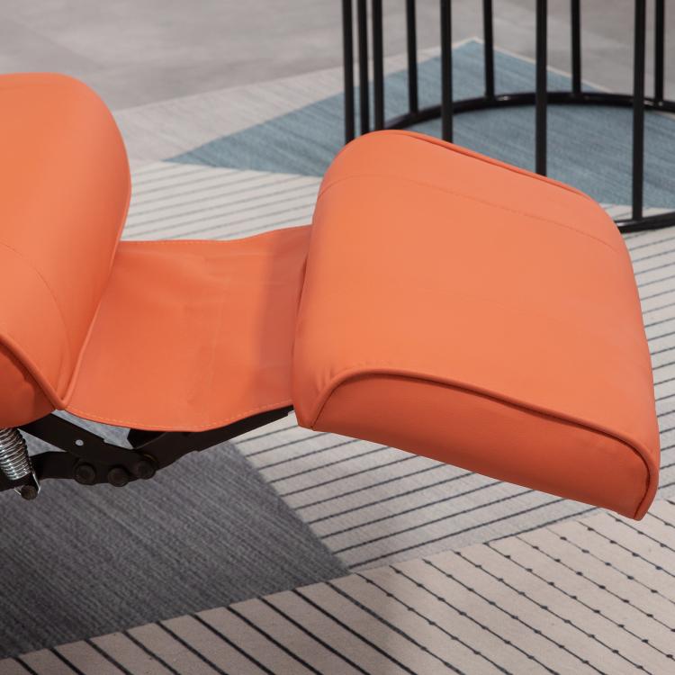 Orange leather manual recliner footrest and armrest with dark metal base