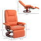 Orange recliner chair with footrest, shown with overall size dimensions