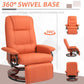Orange swivel recliner chair with 360-degree rotating base