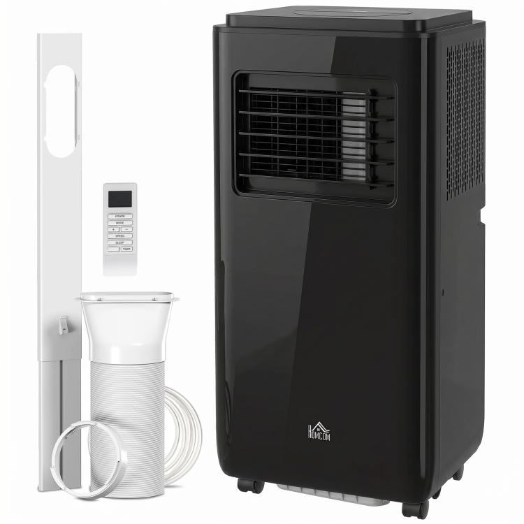 Black portable air conditioner unit with front vents and side control area
