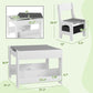 Kids table and chair set size diagram: gray tabletop and white chair dimensions
