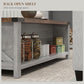 Gray coffee table showing interior open shelf storage under the wood top