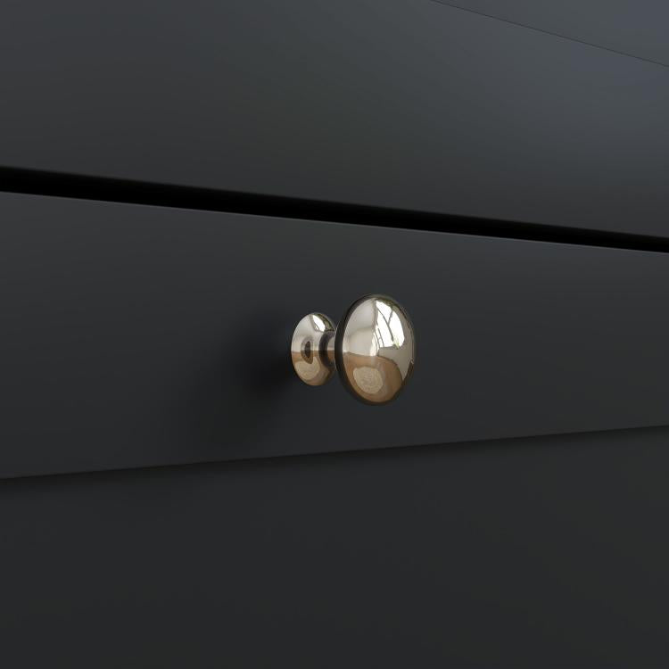 Black slim shoe cabinet front panel with round metal knob handle