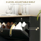 Black flip shoe cabinet interior with adjustable shelf positions for different shoe sizes