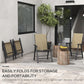 Set of four outdoor folding chairs with armrests, light mixed brown mesh seats and black legs