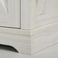 Distressed white farmhouse end table base with cabinet door and X-panel detailing