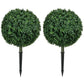 Set of 2 artificial boxwood ball topiary trees with dark ground stakes