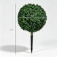 Artificial boxwood ball topiary tree with dense green foliage and black ground stake