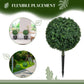 Artificial boxwood ball topiary tree with green foliage and ground stake, shown alone