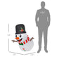 3.4 ft inflatable hanging snowman with black top hat, striped scarf, size diagram