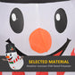 Inflatable snowman face close-up with glowing orange LED nose, black top hat